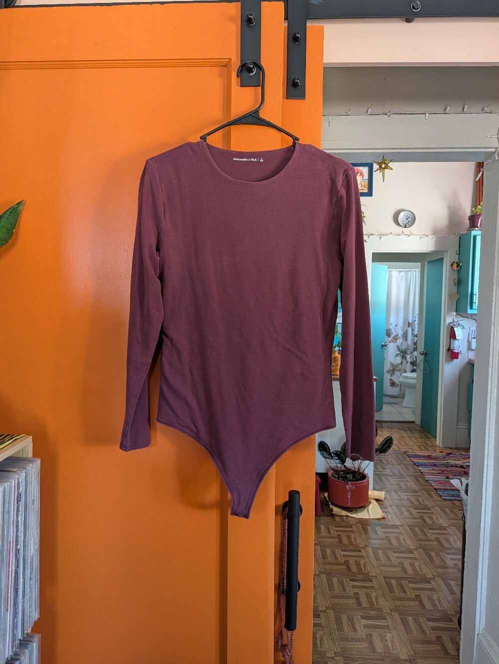 Abercrombie & Fitch Long Sleeve Crew Neck Plum Bodysuit